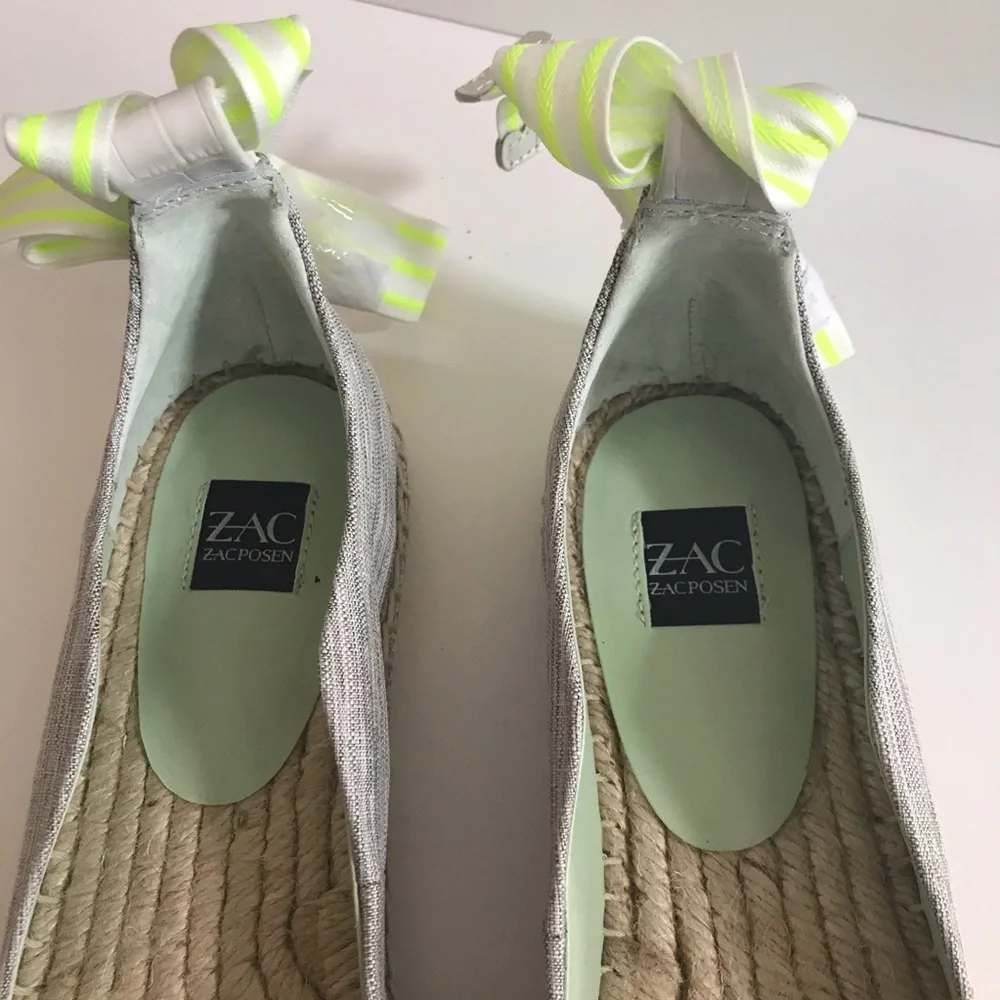 ZAC Zac Posen Vinca Gray Ballet Flat Espadrille With Ribbon Ankle Tie Size 7 NIB